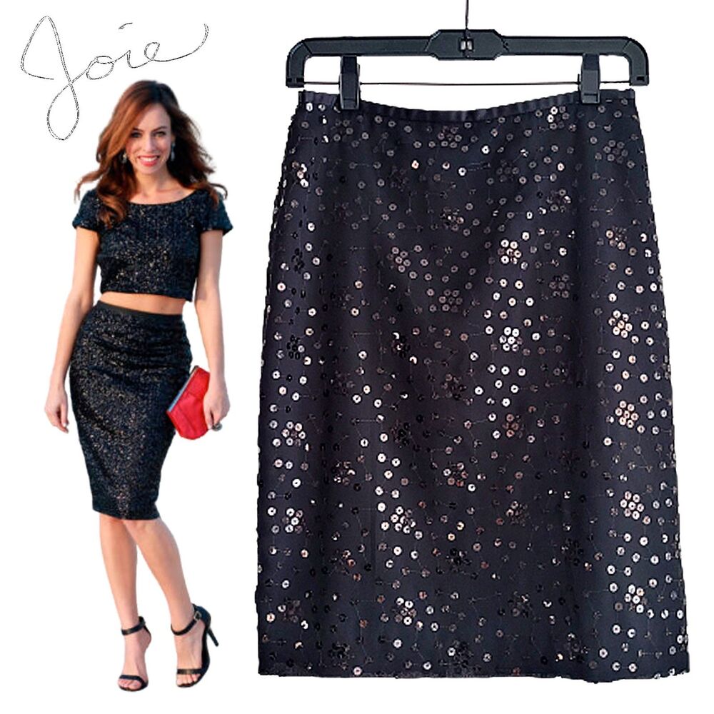 JOIE Black Sequin Pencil Skirt Glam Cocktail Holiday S NWT
